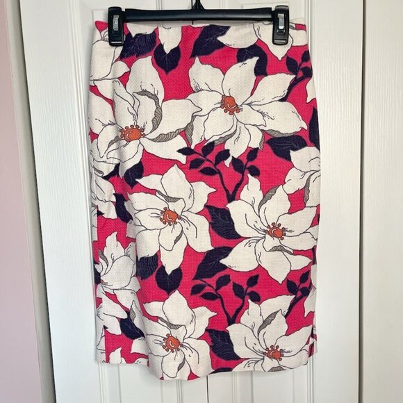 Ann Taylor Floral Hibiscus Lined Textured Spring Summer Pencil Straight Skirt - Picture 1 of 9